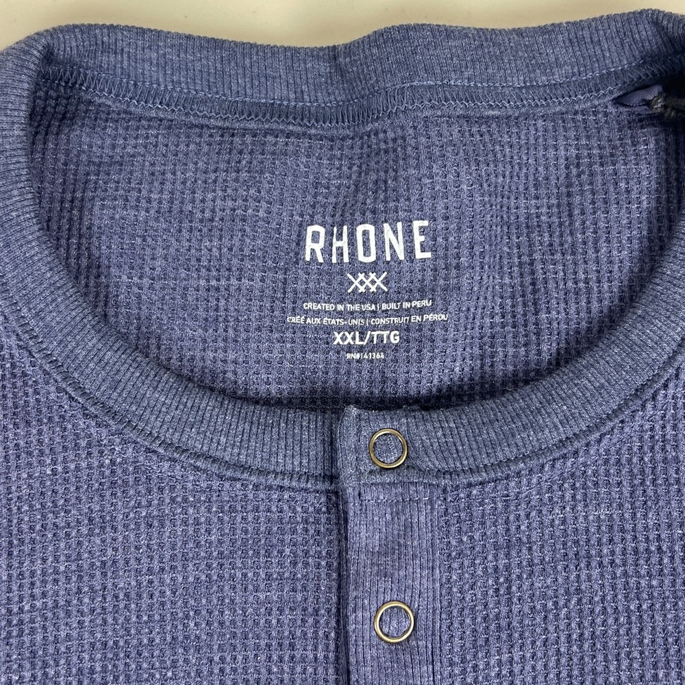 Rhone Men's Cotton Poly Waffle Navy Heather Long Sleeve Henley NWT - Picture 6 of 10